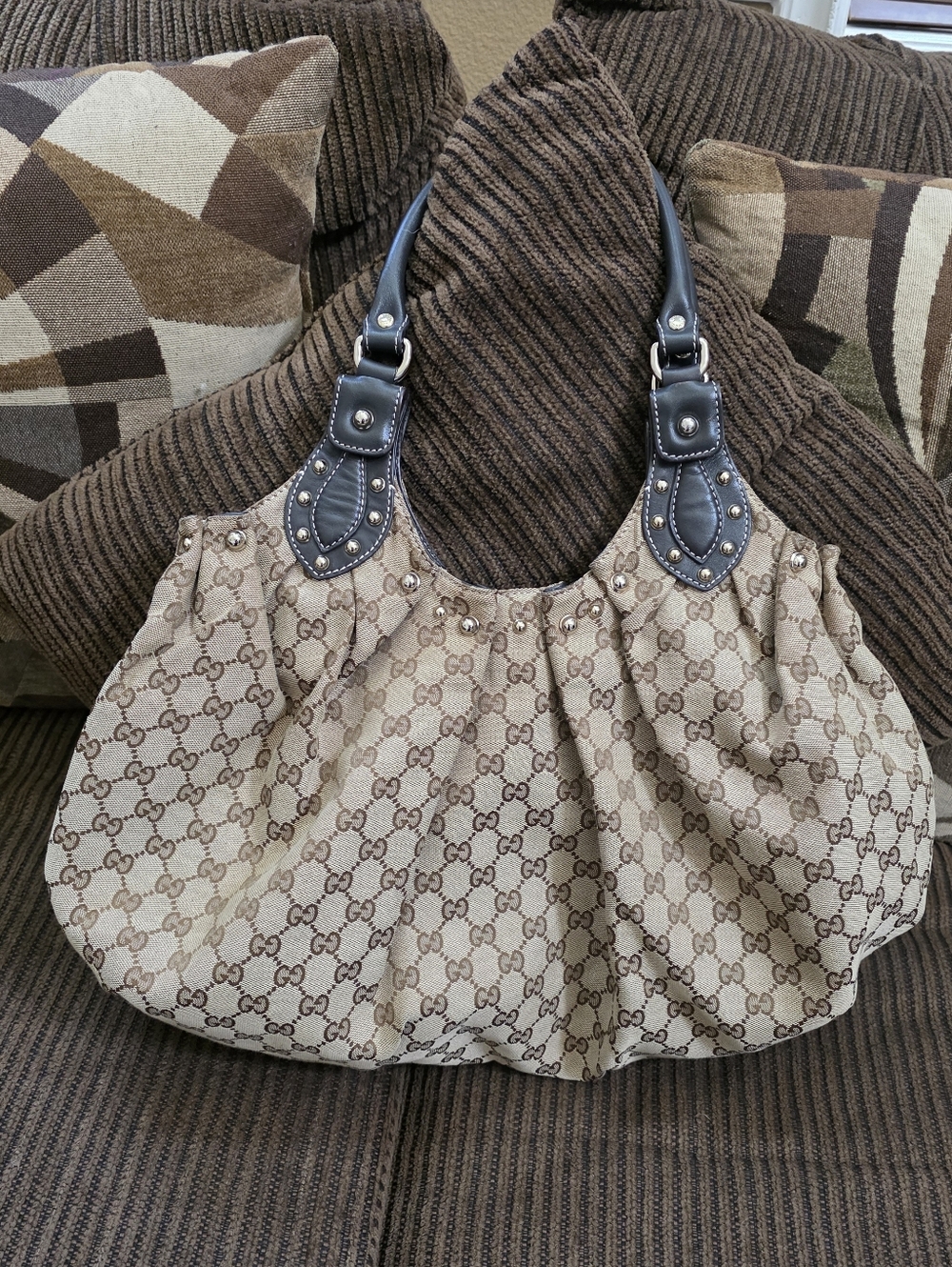 Monogram Canvas Shoulder Bag with Dark Leather Handles